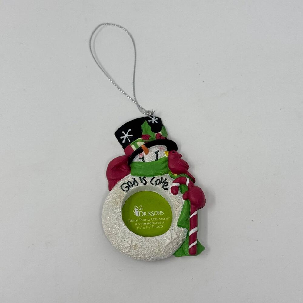 Dicksons Snoels God Is Love Snowman & Cardinal Resin Christmas Photo Ornament